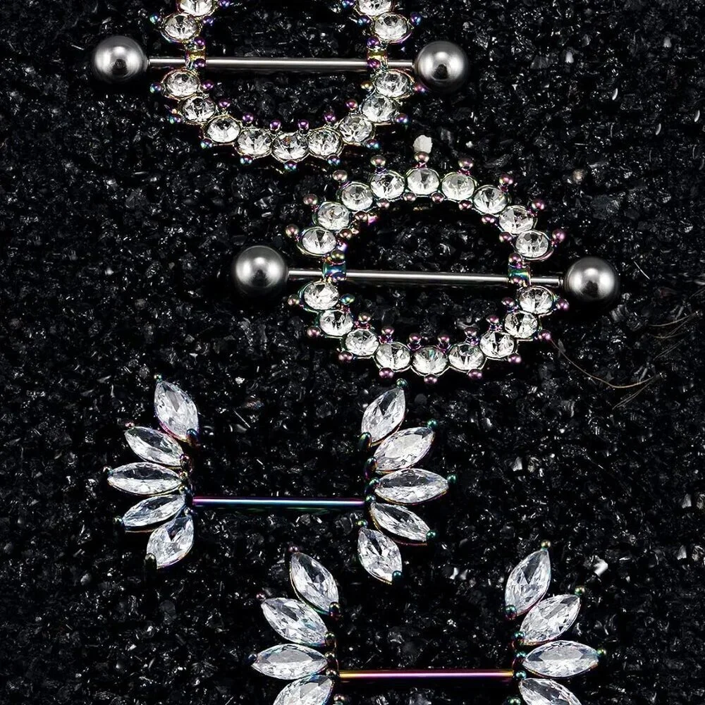 Butterfly Nipple Rings Stainless Steel 14G 14mm Jewelry for Women 7 Pairs